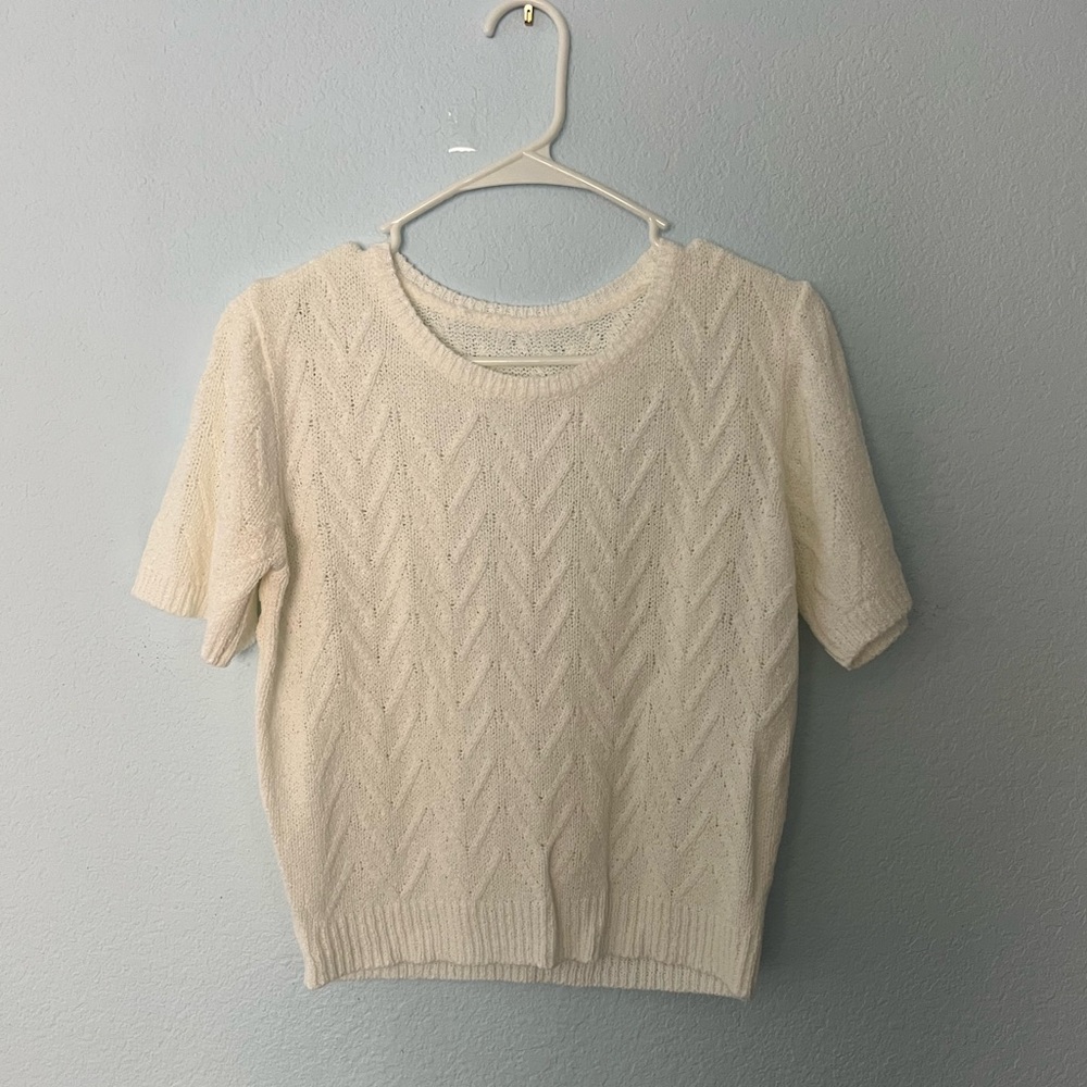 Cream Short Sleeve Knit Sweater